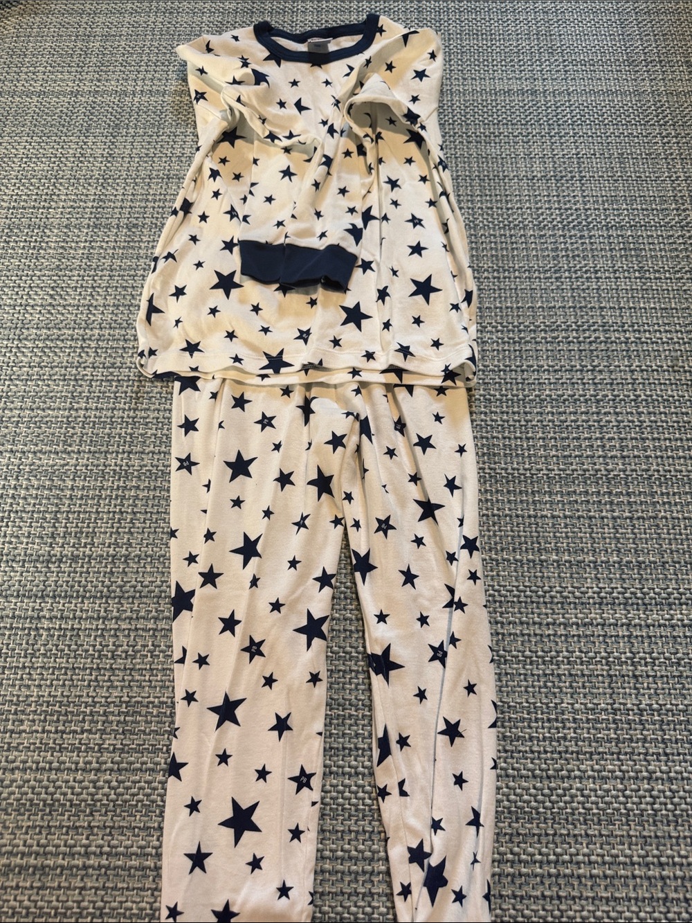 Petit Bateau Cream Pajama Set with Navy Star Print
